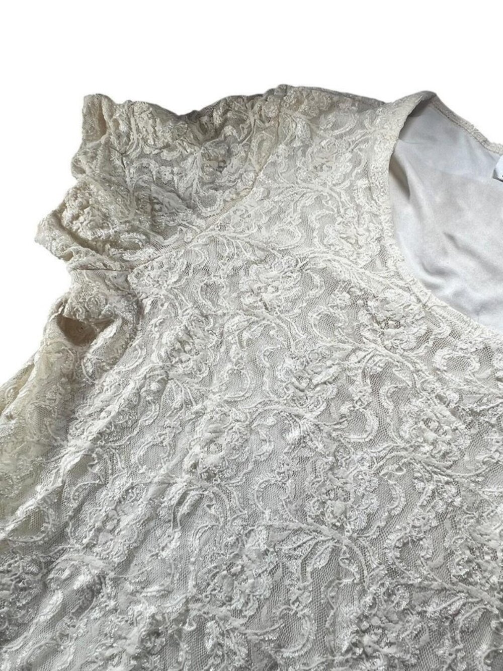 Vintage Plus Size Fairycore White Lace Crochet Cap Sleeve Top